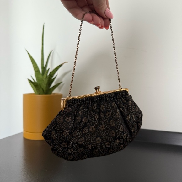 Vintage 1960s black brocade coin purse - made in France - Picture 1 of 2